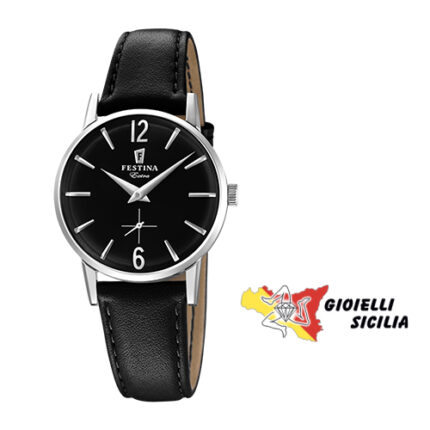 Festina Orologi - Orologio acciaio solo tempo pelle nera